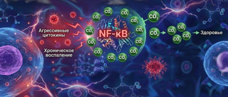 Углекислый газ СO2 способен физически блокировать активность NF-kB.