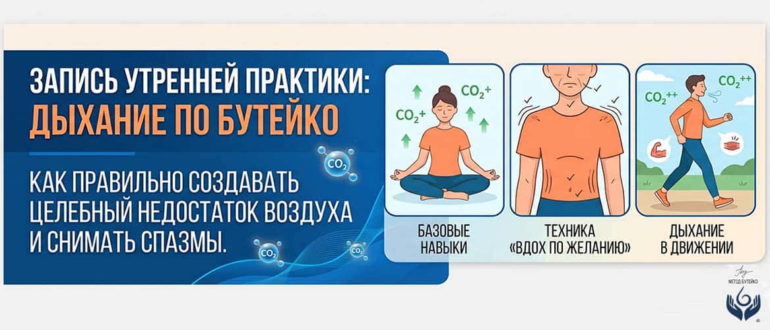 Запись утренней практики по Бутейко: как правильно создавать целебный недостаток воздуха и снимать спазмы.